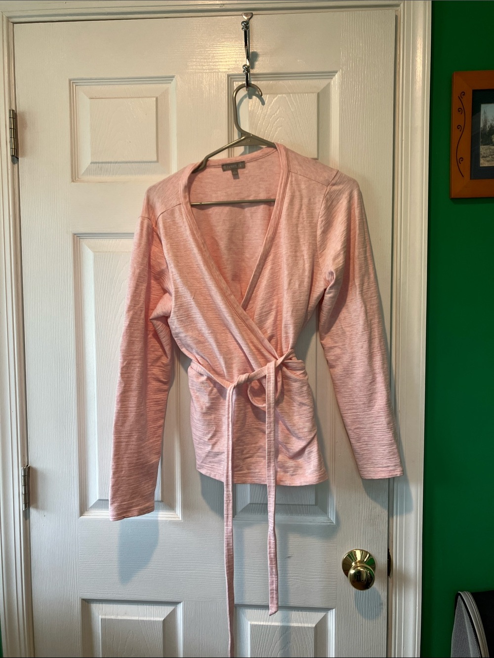 Talbots Light Pink Wrap Top sweater with Tie Belt spf 50 medium soft girl beachy